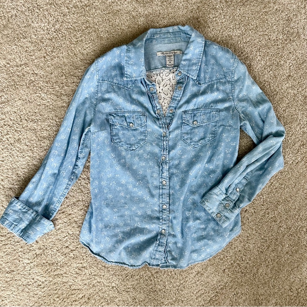 • denim & lace button down •